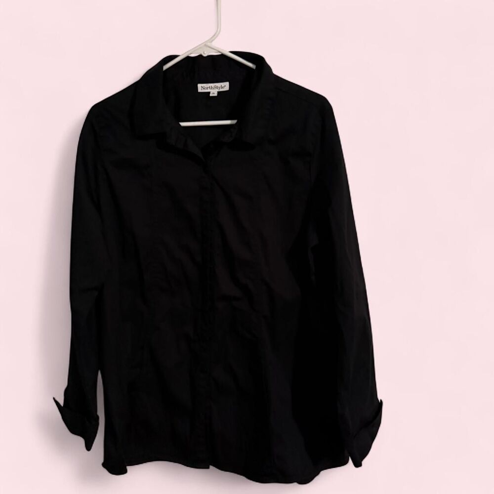 NorthStyle Shirt Women Size XL Black Button Up Long Sleeve Blouse